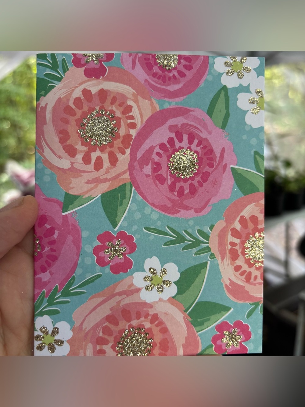 American Greetings Glitter Floral Blank Notecards & Neon Pink Envelopes - (15)